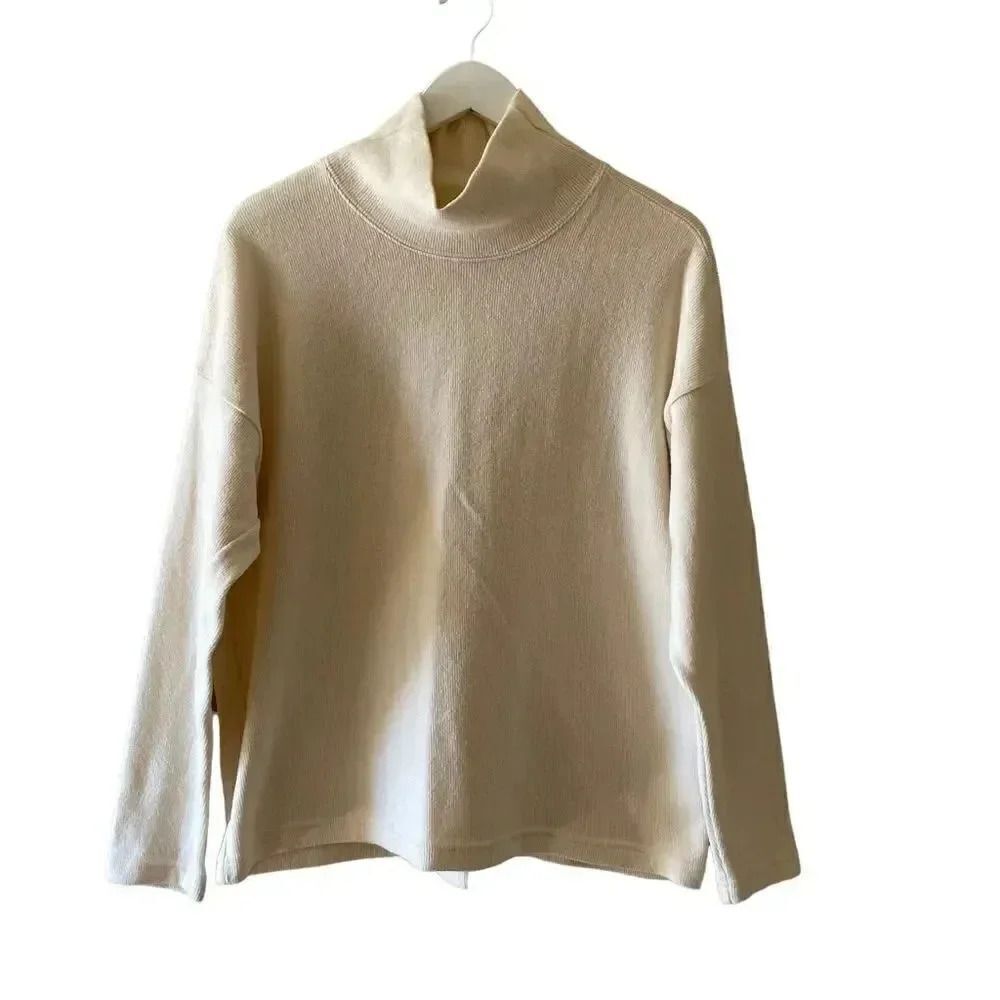 F. H. Clothing Off White Cotton Mock Neck Boxy Pullover Womens Sweater SZ L